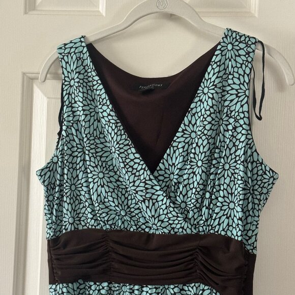 Perceptions Petite Mint Green and Brown Flower Print Dress Size 10P - Picture 2 of 12
